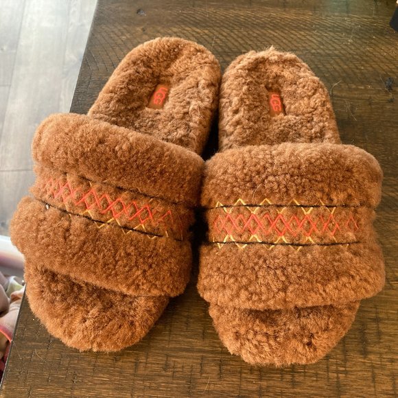 NWT UGG Platform Slippers Clogs Natural Size Women 7 Brown Pink Cozy Comfy - Picture 1 of 3